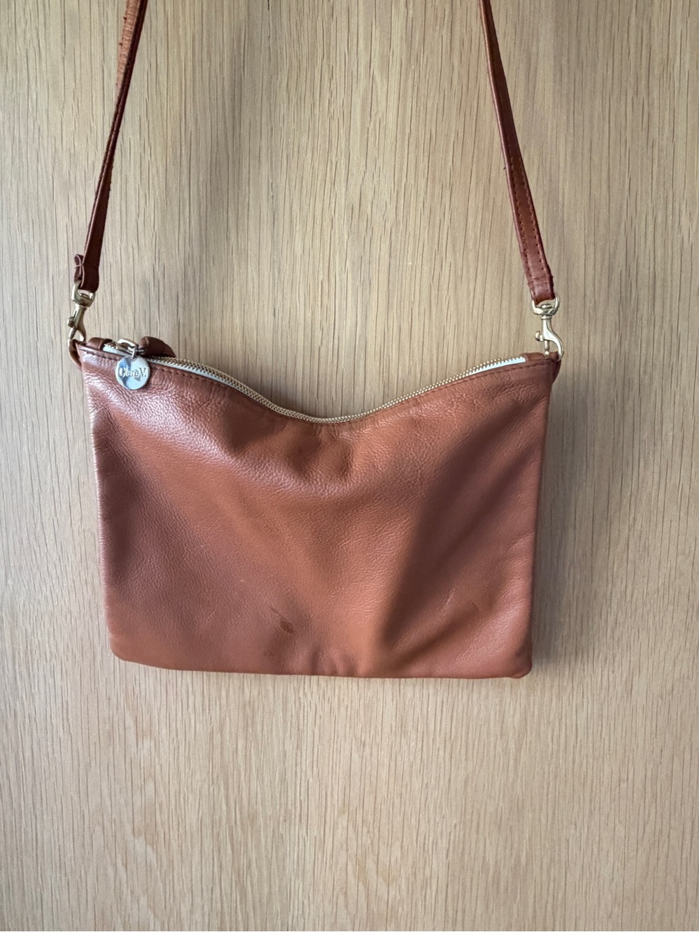 Clare V Leather Shoulder Bag in Cognac.